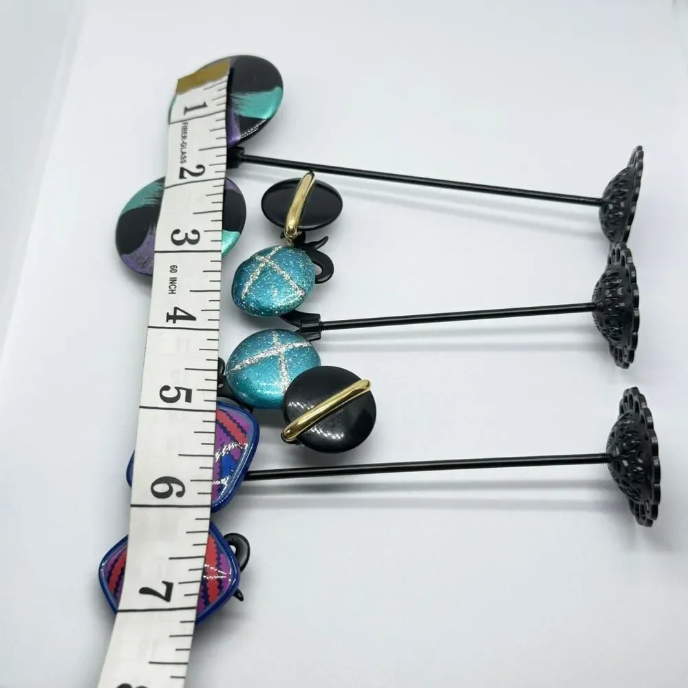 Vintage Earrings Blue Purple Black Gold Colors
